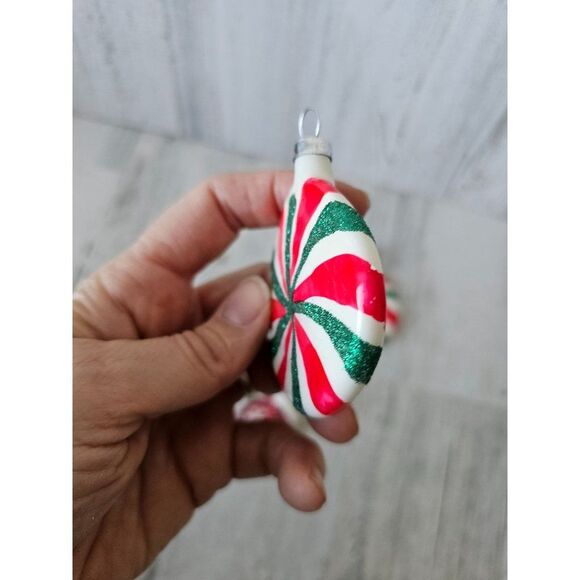 Peppermint glass vintage ornament candy mittens gloves set Xmas tree - Picture 6 of 11
